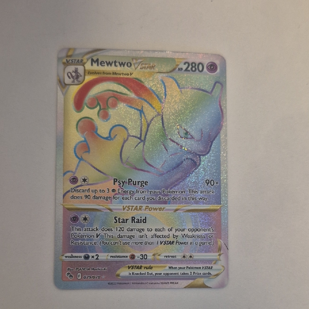 Pokemon Mewtwo VSTAR Trading Card - Gold and Blue